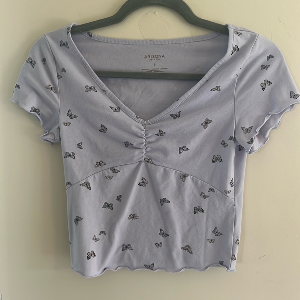 Purple crop top with butterfly design